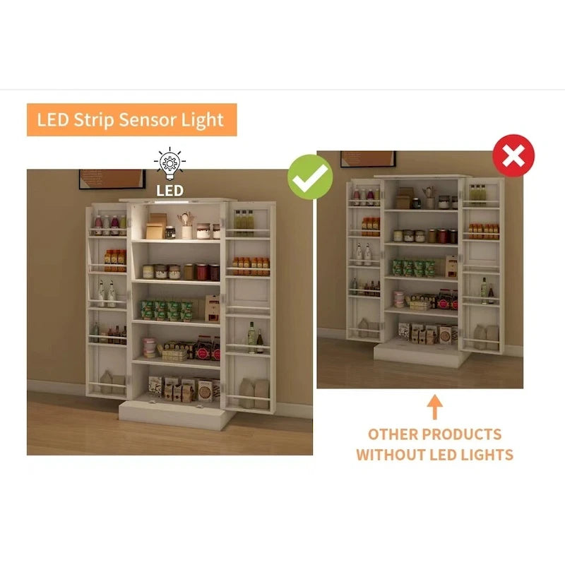 50 LED Kitchen Pantry Cabinet Freestanding Buffet with Storage