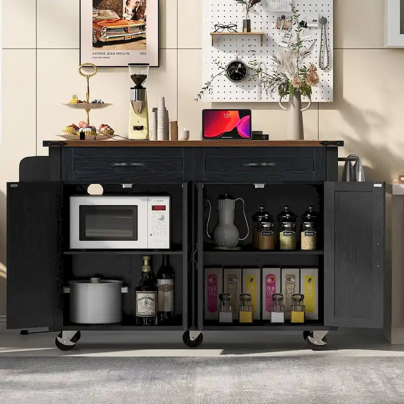 53.5-Inch Farmhouse Kitchen Island with Power Outlet and Drop Leaf