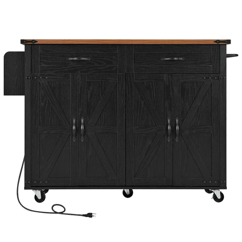 53.5-Inch Farmhouse Kitchen Island with Power Outlet and Drop Leaf