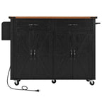 53.5-Inch Farmhouse Kitchen Island with Power Outlet and Drop Leaf
