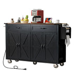 53.5-Inch Farmhouse Kitchen Island with Power Outlet and Drop Leaf