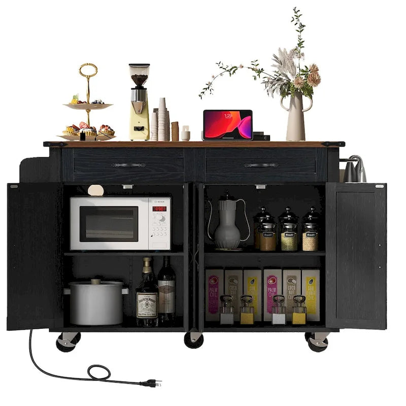 53.5-Inch Farmhouse Kitchen Island with Power Outlet and Drop Leaf