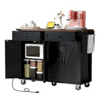 53.5-Inch Farmhouse Kitchen Island with Power Outlet and Drop Leaf
