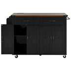 53.5-Inch Farmhouse Kitchen Island with Power Outlet and Drop Leaf