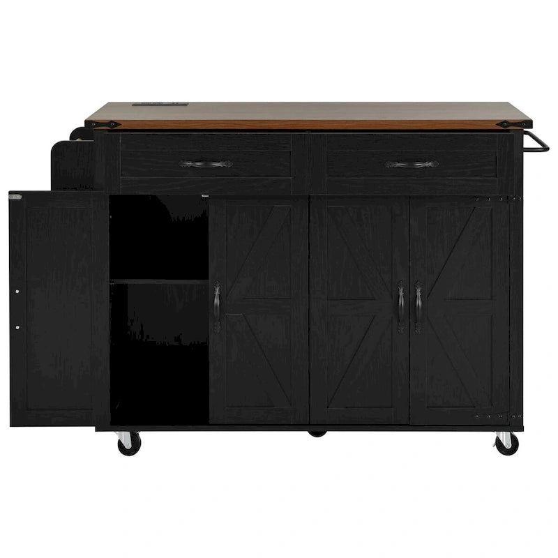 53.5-Inch Farmhouse Kitchen Island with Power Outlet and Drop Leaf