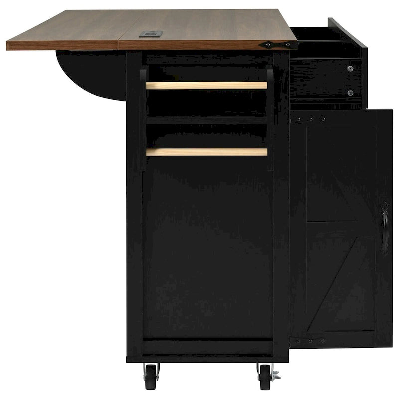 53.5-Inch Farmhouse Kitchen Island with Power Outlet and Drop Leaf