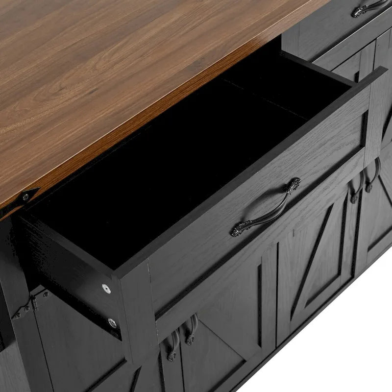 53.5-Inch Farmhouse Kitchen Island with Power Outlet and Drop Leaf