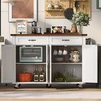 53.5-Inch Farmhouse Kitchen Island with Power Outlet and Drop Leaf