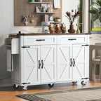 53.5-Inch Farmhouse Kitchen Island with Power Outlet and Drop Leaf
