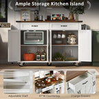 53.5-Inch Farmhouse Kitchen Island with Power Outlet and Drop Leaf