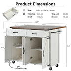 53.5-Inch Farmhouse Kitchen Island with Power Outlet and Drop Leaf