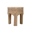 Round Carved Paulownia Wood Stool 14-Inch Boho Style 300 Lb