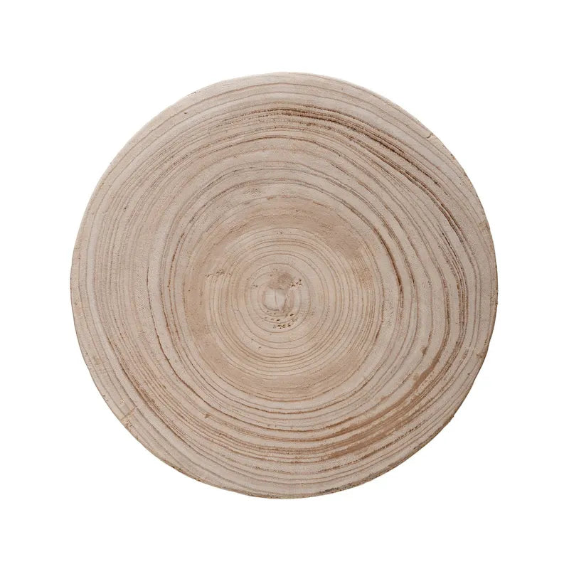 Round Carved Paulownia Wood Stool 14-Inch Boho Style 300 Lb