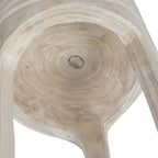 Round Carved Paulownia Wood Stool 14-Inch Boho Style 300 Lb