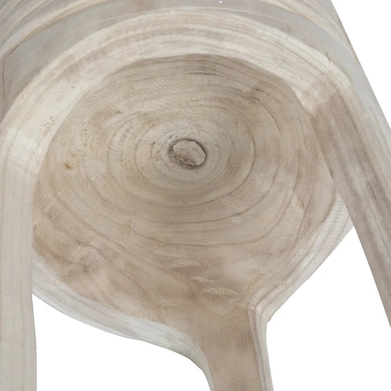 Round Carved Paulownia Wood Stool 14-Inch Boho Style 300 Lb