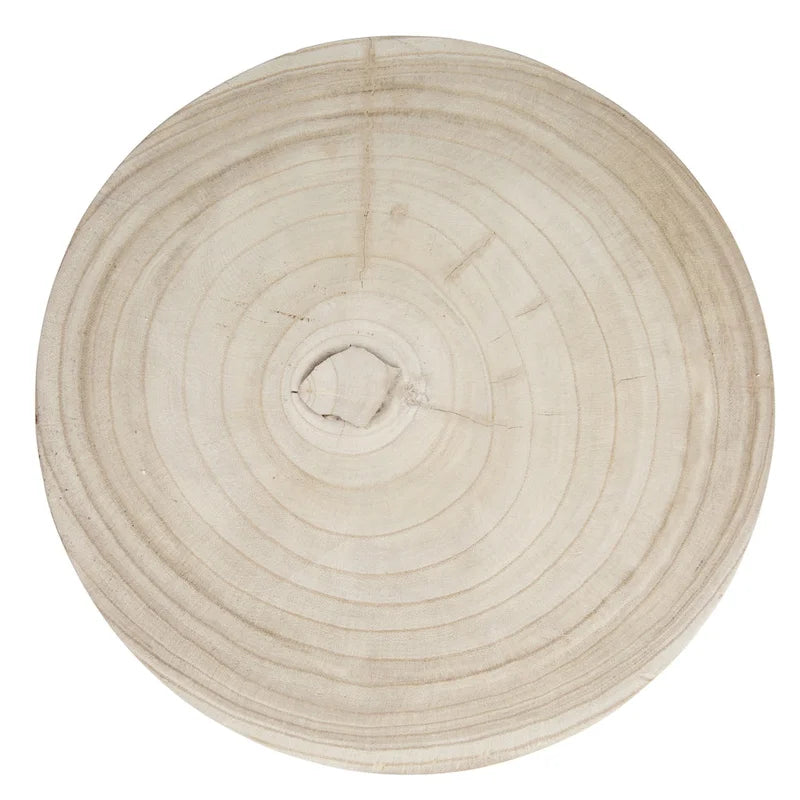 Round Carved Paulownia Wood Stool 14-Inch Boho Style 300 Lb