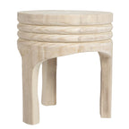 Round Carved Paulownia Wood Stool 14-Inch Boho Style 300 Lb