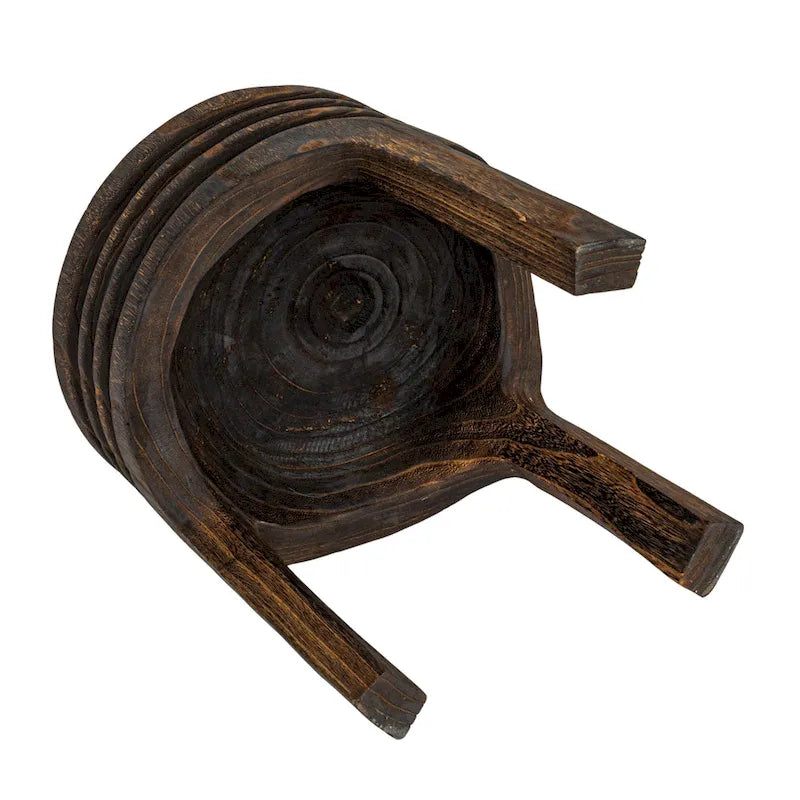 Round Carved Paulownia Wood Stool 14-Inch Boho Style 300 Lb