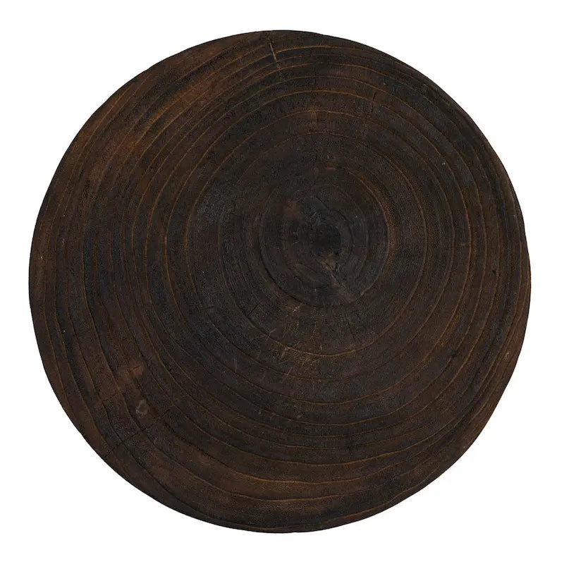 Round Carved Paulownia Wood Stool 14-Inch Boho Style 300 Lb
