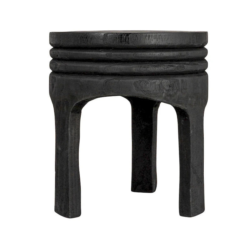 Round Carved Paulownia Wood Stool 14-Inch Boho Style 300 Lb