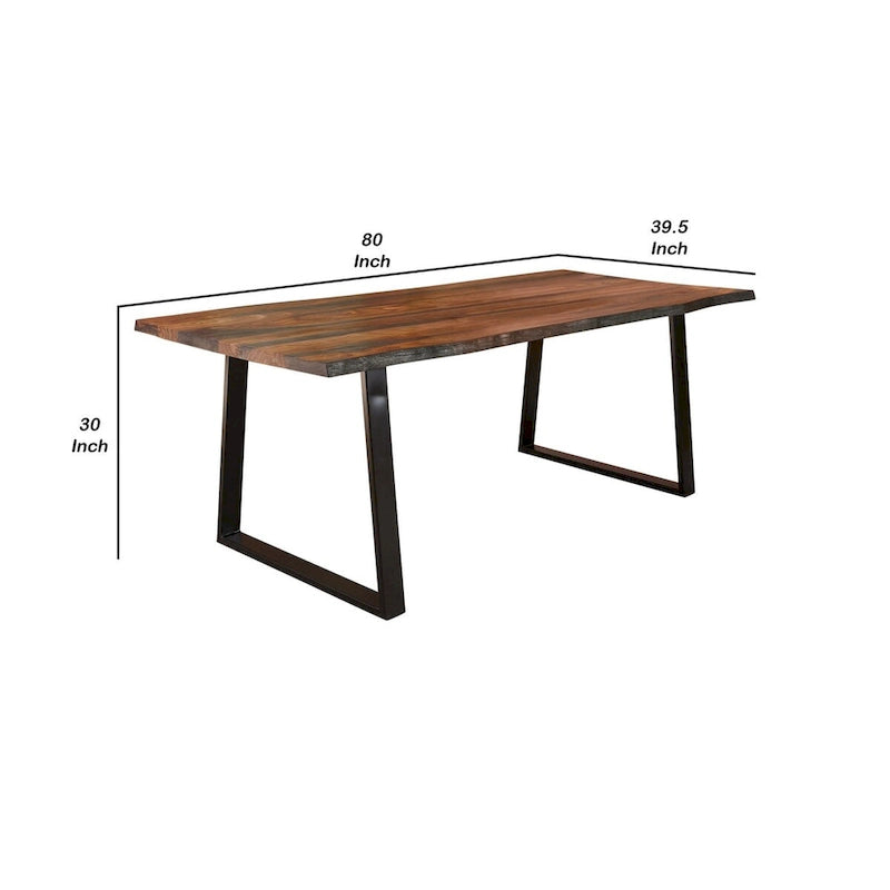 80 Inch Live Edge Sheesham Wood Rectangular Dining Table Iron Base