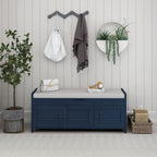 43-Inch Rustic Pine Storage Bench with Shutter Doors and Cushion