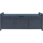 43-Inch Rustic Pine Storage Bench with Shutter Doors and Cushion