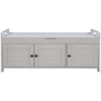43-Inch Rustic Pine Storage Bench with Shutter Doors and Cushion