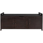 43-Inch Rustic Pine Storage Bench with Shutter Doors and Cushion