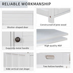 43-Inch Rustic Pine Storage Bench with Shutter Doors and Cushion