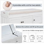 43-Inch Rustic Pine Storage Bench with Shutter Doors and Cushion