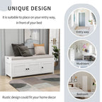 43-Inch Rustic Pine Storage Bench with Shutter Doors and Cushion