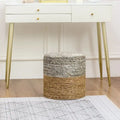 Round Natural Cattail Hand-Woven Ottoman Foot Stool with Wood Frame