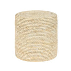 Adeco Round Ottoman Natural Cattail Hand Weave Foot Stool
