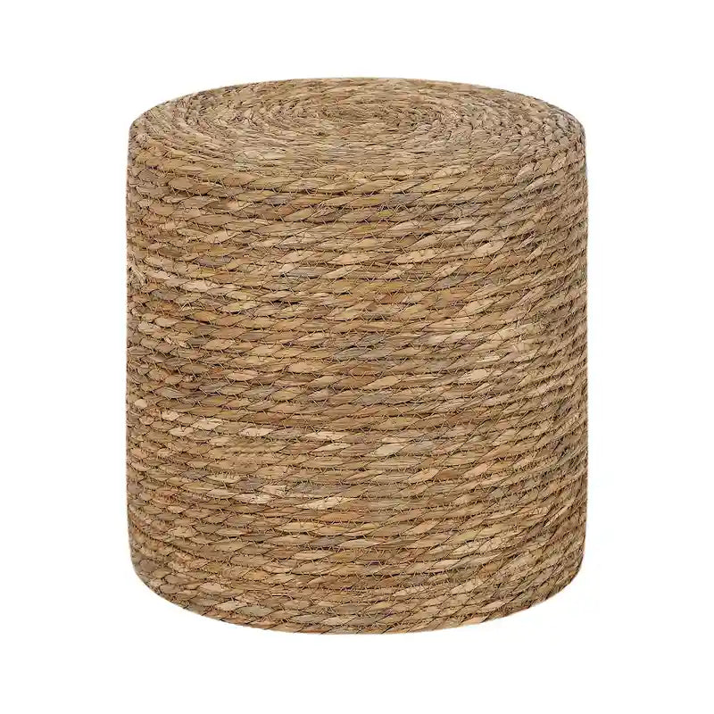 Round Natural Cattail Hand-Woven Ottoman Foot Stool with Wood Frame
