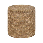 Round Natural Cattail Hand-Woven Ottoman Foot Stool with Wood Frame