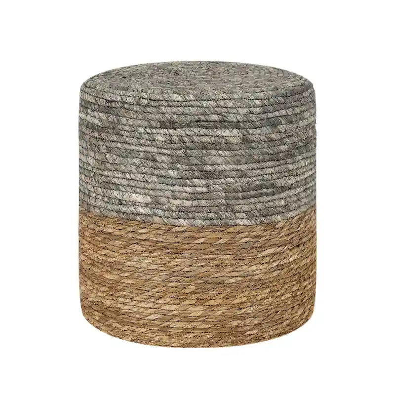 Round Natural Cattail Hand-Woven Ottoman Foot Stool with Wood Frame