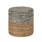 Round Natural Cattail Hand-Woven Ottoman Foot Stool with Wood Frame