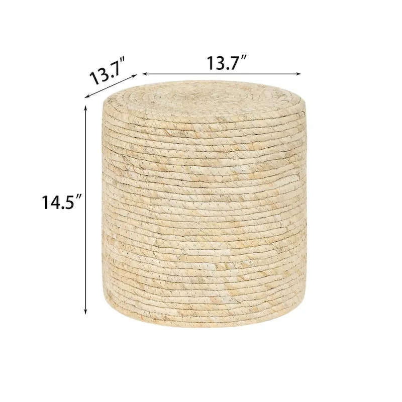 Round Natural Cattail Hand-Woven Ottoman Foot Stool with Wood Frame