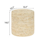 Round Natural Cattail Hand-Woven Ottoman Foot Stool with Wood Frame