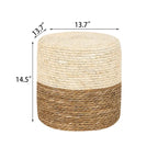 Round Natural Cattail Hand-Woven Ottoman Foot Stool with Wood Frame
