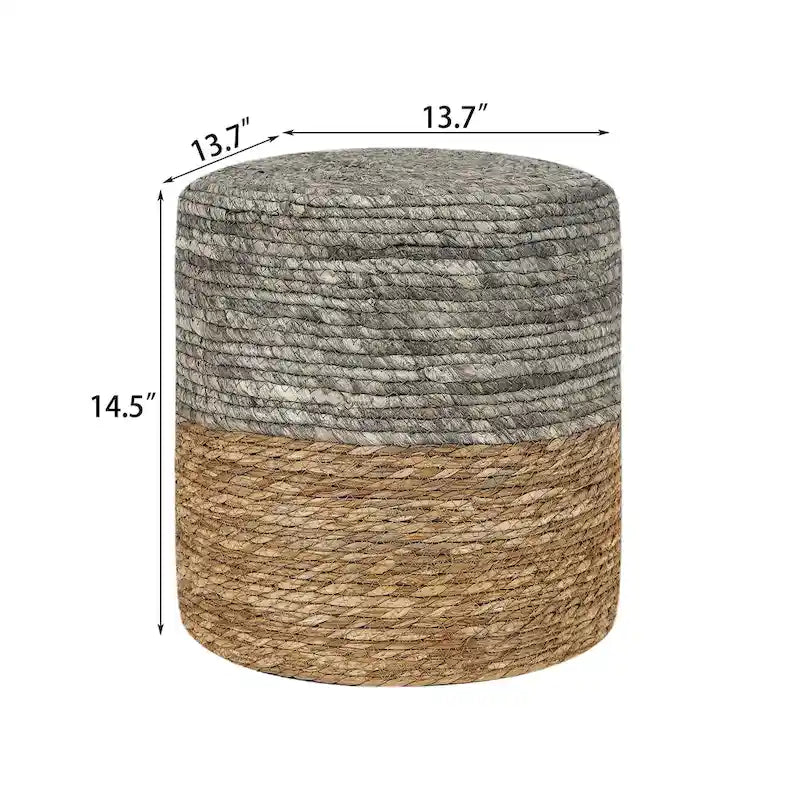 Round Natural Cattail Hand-Woven Ottoman Foot Stool with Wood Frame