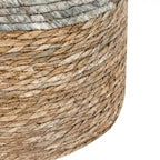Round Natural Cattail Hand-Woven Ottoman Foot Stool with Wood Frame