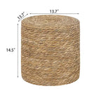 Round Natural Cattail Hand-Woven Ottoman Foot Stool with Wood Frame