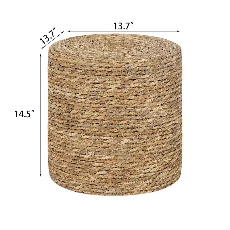 Round Natural Cattail Hand-Woven Ottoman Foot Stool with Wood Frame