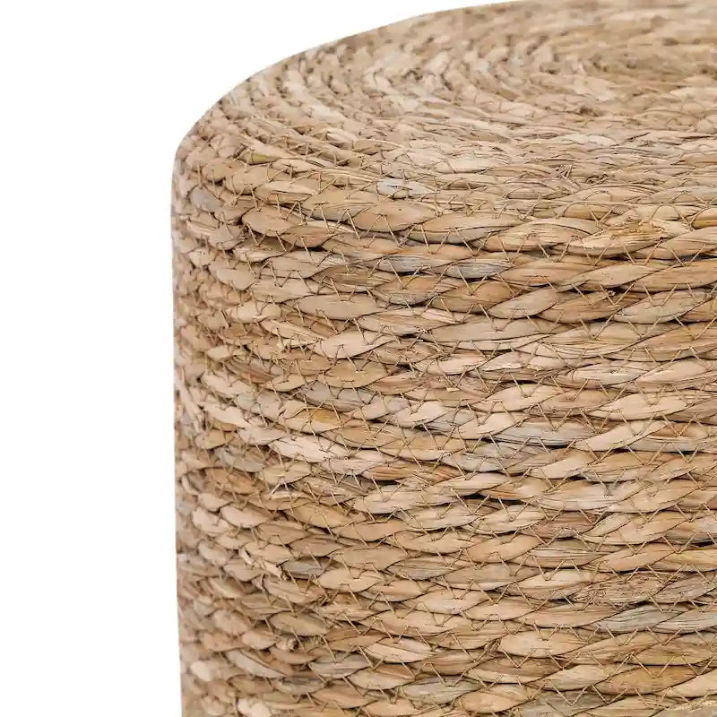 Round Natural Cattail Hand-Woven Ottoman Foot Stool with Wood Frame
