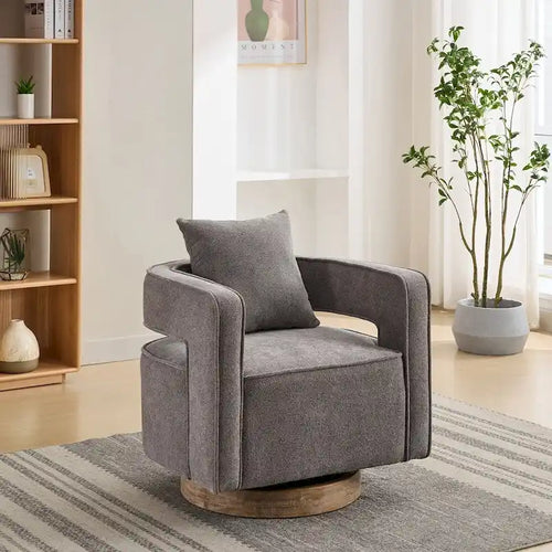 360-Degree Swivel Accent Chair with Rubberwood Weathered Base