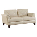 71-Inch Cream Top Grain Leather Loveseat Espresso Wood Feet