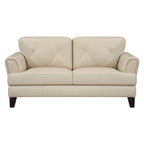 71-Inch Cream Top Grain Leather Loveseat Espresso Wood Feet