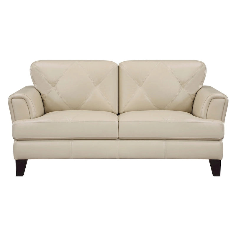 71-Inch Cream Top Grain Leather Loveseat with Espresso Wood Feet